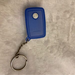Vintage Tupperware Blue Keychain with Silver Ring